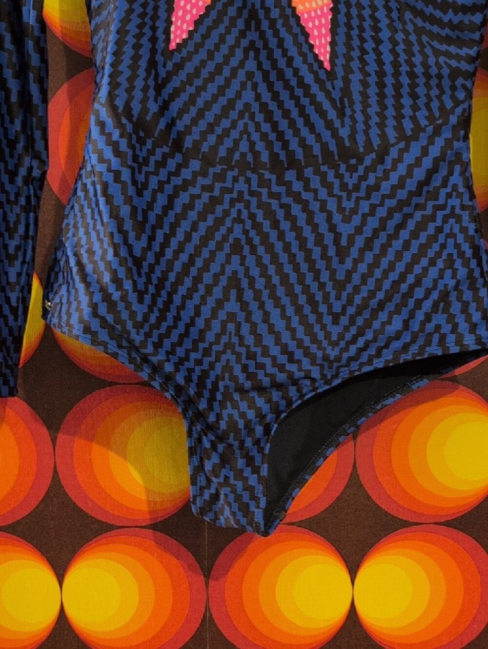 Mara Hoffman Blue Geometric Long-Sleeve One-Piece with Neon Starburst - Picture 4 of 6